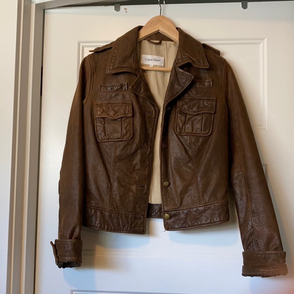 Calvin Klein leather bomber  jacket size S